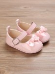 pink patent baby shoes, bow-adorned baby shoes, elegant baby shoes, shoes for infants, comfortable baby shoes, high-quality patent shoes, baby shoe size guide