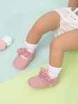 Pink baby shoes, baby shoes with flowers, high-quality baby shoes, elegant baby footwear, comfortable baby shoes