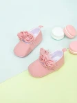 Pink baby shoes, baby shoes with flowers, high-quality baby shoes, elegant baby footwear, comfortable baby shoes