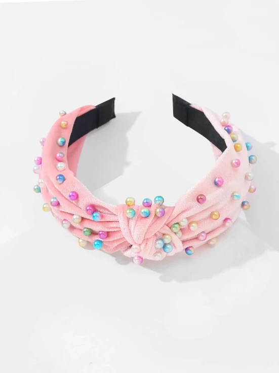 Pink velvet hairband, Pearl adorned hairband, Hair accessories for girls, Elegant hairbands, Quality hair products