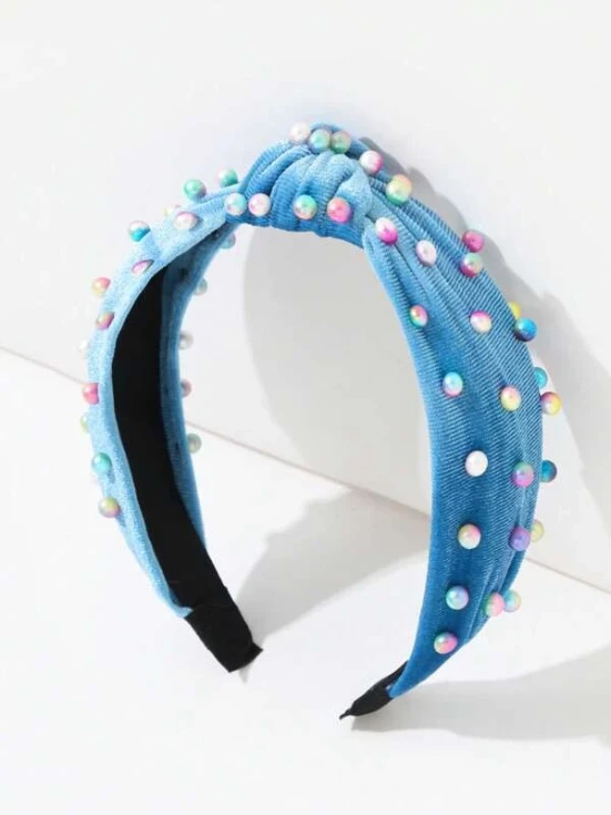 Blue velvet hairband, Pearl adorned hairband, Hair accessories for girls, Elegant hairbands, Quality hair products