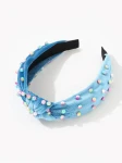 Blue velvet hairband, Pearl adorned hairband, Hair accessories for girls, Elegant hairbands, Quality hair products