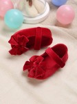 Red baby shoes, baby shoes with bows, elegant baby footwear, high-quality baby shoes, first steps shoes