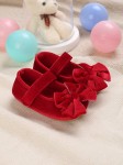 Red baby shoes, baby shoes with bows, elegant baby footwear, high-quality baby shoes, first steps shoes
