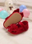 Red baby shoes, baby shoes with bows, elegant baby footwear, high-quality baby shoes, first steps shoes