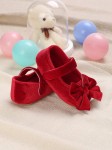 Red baby shoes, baby shoes with bows, elegant baby footwear, high-quality baby shoes, first steps shoes
