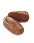 Elegant brown baby boy shoes, top-tier materials, special occasions, soft models, pre-walkers, size guide, foot length, newborn shoes