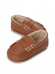 Elegant brown baby boy shoes, top-tier materials, special occasions, soft models, pre-walkers, size guide, foot length, newborn shoes