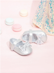 Silver baby shoes, Bow-decorated shoes, Elegant baby footwear, Quality baby shoes, First steps shoes, Comfortable baby footwear