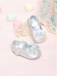 Silver baby shoes, Bow-decorated shoes, Elegant baby footwear, Quality baby shoes, First steps shoes, Comfortable baby footwear