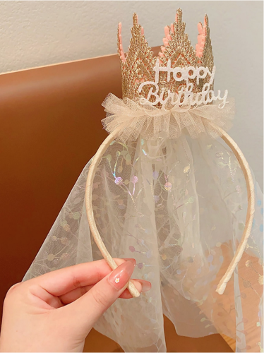 The Elegant Gold Tulle Crown Headband for Girls