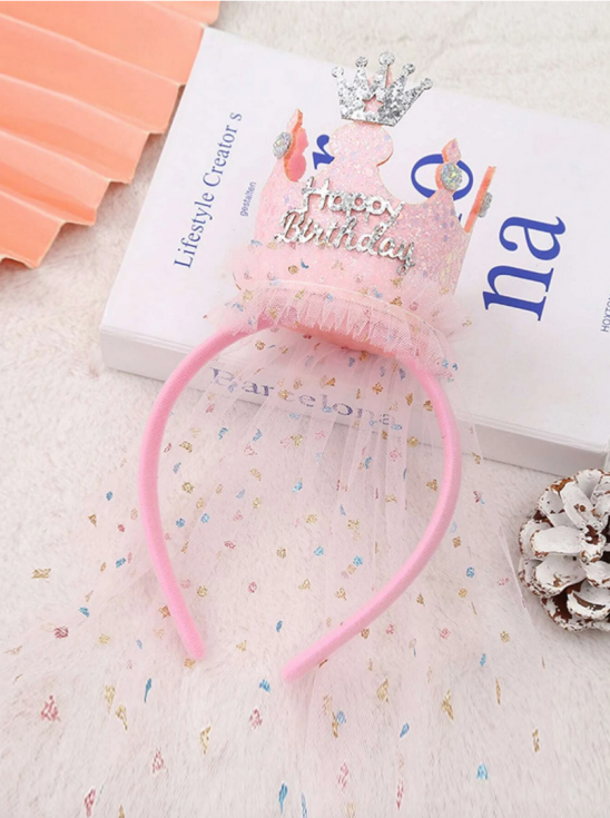 Pink tulle crown headband for girls, Elegant crown headbands, Stylish hair accessories, Premium crown hairbands, Quality headbands for girls