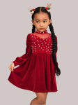 elegant dress for young girls, Daisy dress, red dress, special occasions, comfortable dress, girls fashion, puff sleeves, pearls