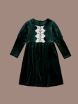 green velvet dress for girls, Maya dress, elegant dress, special occasions, velvet texture, puff sleeves, lace appliqué, girls fashion