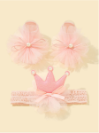 Princess Accessory Set, Non-slip Socks, Tulle Headband, Children's Elegance, Pastel Pink, Royal Accent, Irish Design, Infant Comfort, Unique Children's Gift, Safety and Style, Majestic Crown