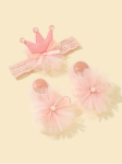 Princess Accessory Set, Non-slip Socks, Tulle Headband, Children's Elegance, Pastel Pink, Royal Accent, Irish Design, Infant Comfort, Unique Children's Gift, Safety and Style, Majestic Crown