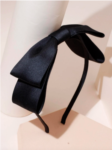 Black Satin Elegance Bow Headband for Girls