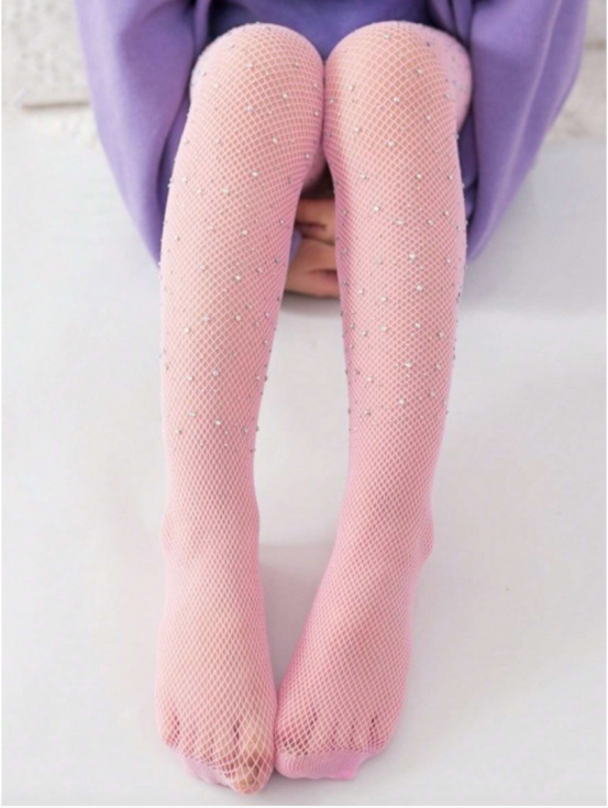 Princess fishnet tights Ireland, Girls rhinestone tights, Elegant children's wear, Special occasion tights, Durable kids tights, Pastel pink fishnets, Children's fashion Ireland, Luxurious kids tights, Party wear for girls, Rhinestone embellished fishnets