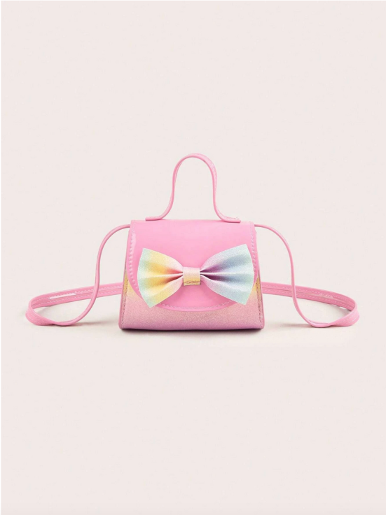 Rainbow handbag for girls, kids' fashion accessories Ireland, girls' pink handbag, stylish handbag with bow, children's shoulder bag, durable kids' handbag, elegant girls' purse, rainbow accessory for girls, versatile girls' handbag