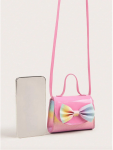 Rainbow handbag for girls, kids' fashion accessories Ireland, girls' pink handbag, stylish handbag with bow, children's shoulder bag, durable kids' handbag, elegant girls' purse, rainbow accessory for girls, versatile girls' handbag