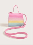 Rainbow handbag for girls, kids' fashion accessories Ireland, girls' pink handbag, stylish handbag with bow, children's shoulder bag, durable kids' handbag, elegant girls' purse, rainbow accessory for girls, versatile girls' handbag