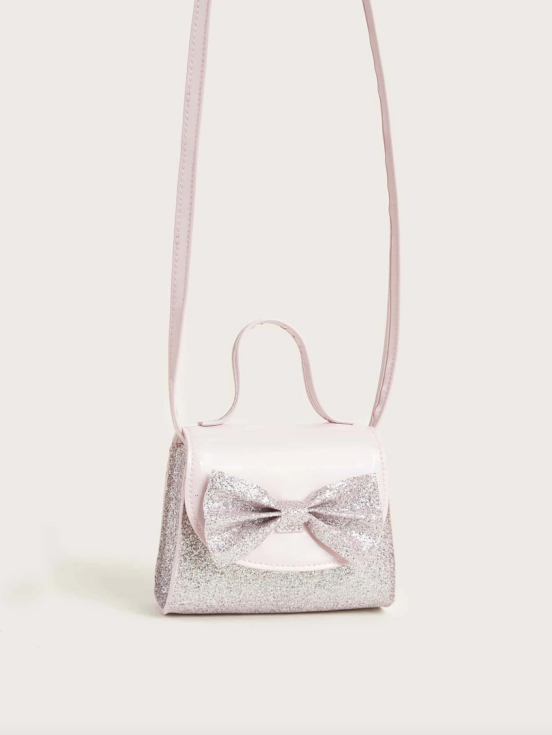 Pink Glow Handbag, Girls Glitter Handbag, Feminine Elegance Accessory, Special Occasion Handbag for Girls, Sparkle Bow Handbag, Delicate Girls Bag, Birthday Gift for Girls, Communion Accessory, Wedding Handbag for Girls