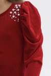 elegant red dress for girls, Molly dress, red dress, special occasions, comfortable dress, girls fashion, ruching, pearls