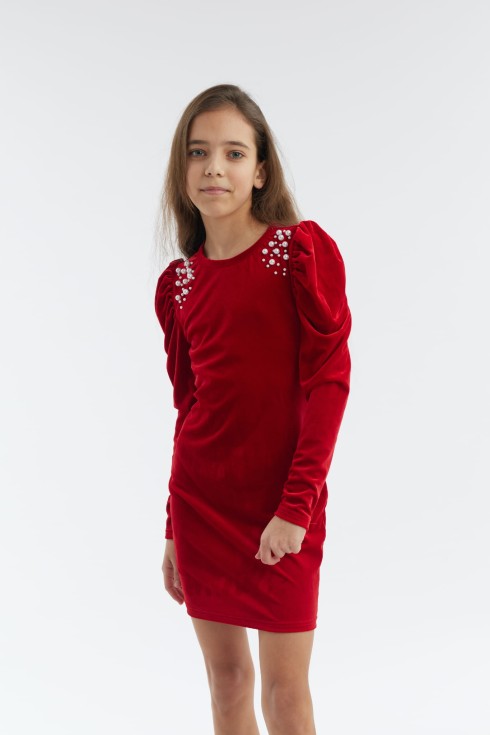 elegant red dress for girls, Molly dress, red dress, special occasions, comfortable dress, girls fashion, ruching, pearls