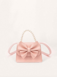 pink handbag, girls handbag, bow handbag, pearl handbag, elegant girls handbag, pink bag for girls, children's fashion accessories, kids' pink purse, stylish girls' handbag