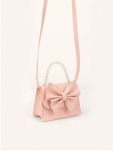 pink handbag, girls handbag, bow handbag, pearl handbag, elegant girls handbag, pink bag for girls, children's fashion accessories, kids' pink purse, stylish girls' handbag