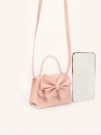 pink handbag, girls handbag, bow handbag, pearl handbag, elegant girls handbag, pink bag for girls, children's fashion accessories, kids' pink purse, stylish girls' handbag