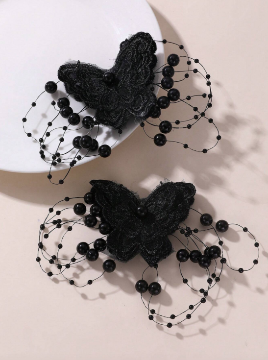 girls hair clips, butterfly hair clips, lace hair accessories, pearl hair clips, elegant hair accessories, wedding hair clips, party hair clips, kids hair accessories, special occasion hair clips