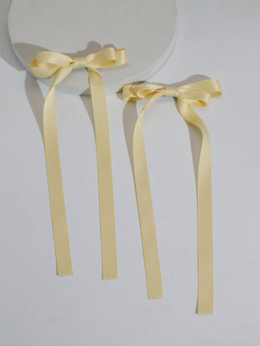 Elegant Satin Hair Bows for Girls – Pastel Yellow