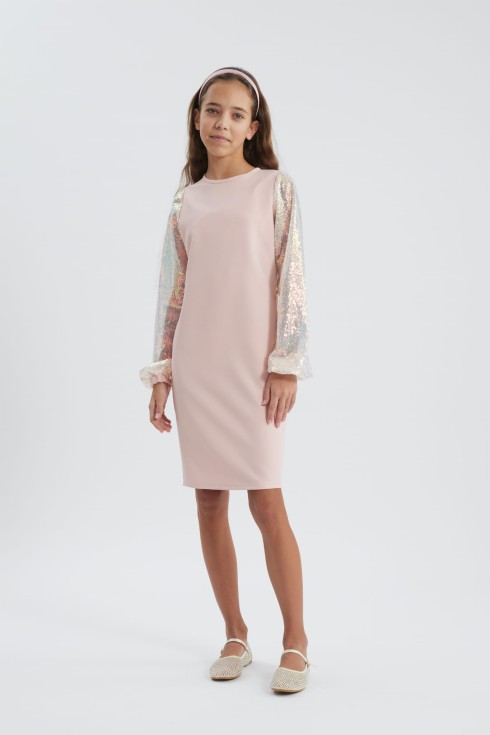 girl's dress, elegant pink dress, formal dress for girls, children's occasion wear, tulle sleeves, sequined dress, special occasion dress