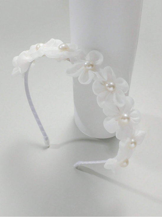 hairband for girls, white hairband, First Communion accessories, christening headband, wedding hairband, elegant hair accessories, flower hairband with pearls, special occasion headband, girls' hair accessories Ireland