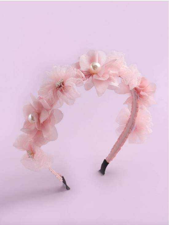 pink hairband for girls, floral hairband with pearls, girls' accessories Ireland, communion hairband, wedding hairband for girls, elegant hair accessories, birthday hairband for girls, girls' headbands Ireland
