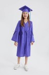 Teenager in elegant heliotrope ensemble at secondary school graduation