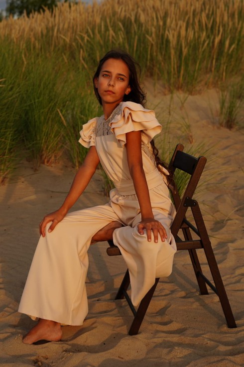 Beatrice Communion Jumpsuit front view – ivory lace detail