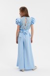 Delicate ruffled sleeves on Beatrice Blue jumpsuit – graceful elegance