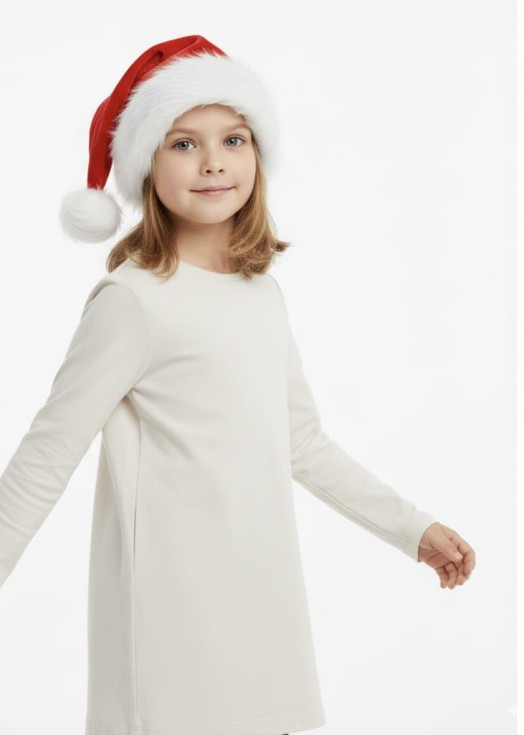 Plush red and white Santa hat with full soft pom pom on white background