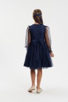 Sheer long sleeve detail on Holly navy tulle occasion dress