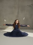 Flared layered tulle skirt swish on girls navy dress