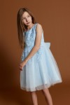 Evelina light blue girls dress with lace bodice and tulle skirt
