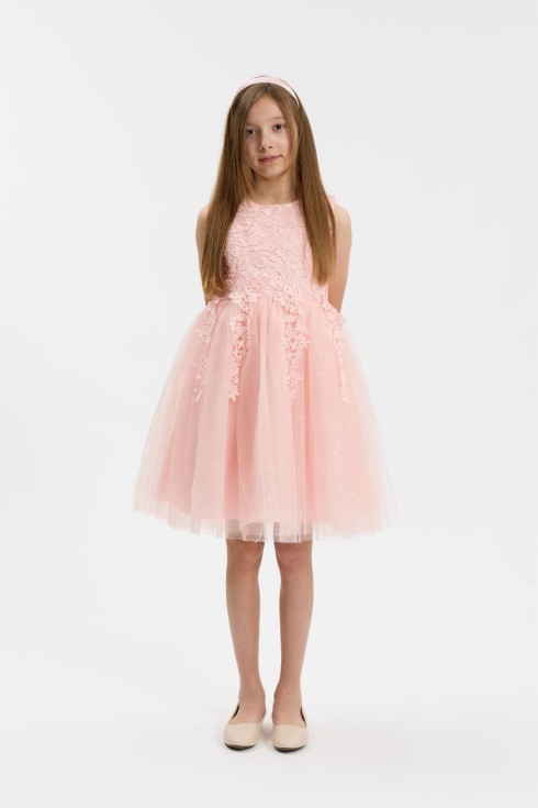 Evelina girls occasion dress in light pink with back bow
