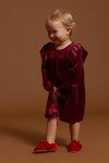 Burgundy velvet girls dress knee length A line with long sleeves