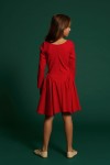 Close-up of Ofelia girls red dress round neckline and soft cotton blend