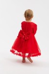 Back view of Kayra red girls dress with satin bow and concealed zip
