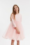 girls pink occasion dress, tulle dress for girls, flower girl dress ireland, kids party dress, long sleeve girls dress, lace dress for kids
