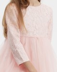 girls pink occasion dress, tulle dress for girls, flower girl dress ireland, kids party dress, long sleeve girls dress, lace dress for kids