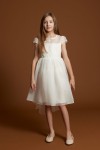 sienna dress, cream white dress, high-low dress girls, communion dress, flower girl dress, girls party dress, elegant girls gown